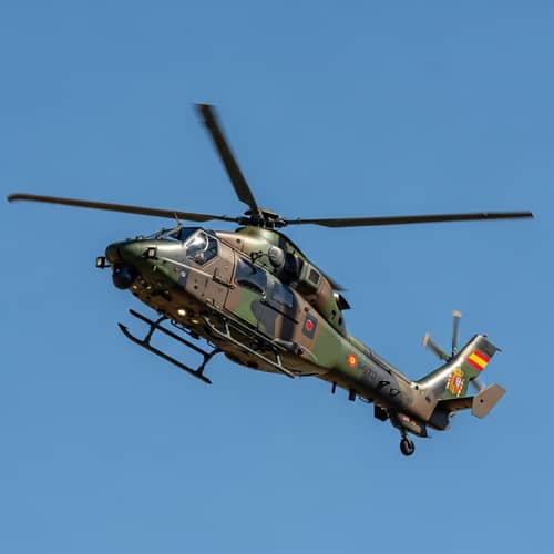 Spain Army Helicopter Flying in Clear Blue Sky