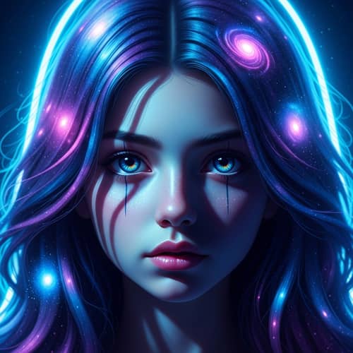 Fantasy-Inspired Hyperrealistic Portrait with Neon Blue Lighting