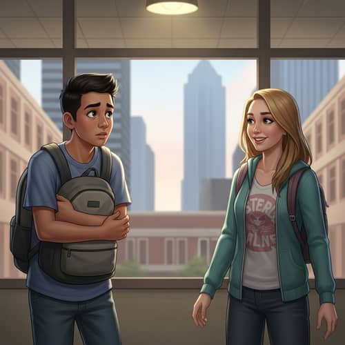 Sentimental Scene: Teens' First Meeting at Urban High School in 2015
