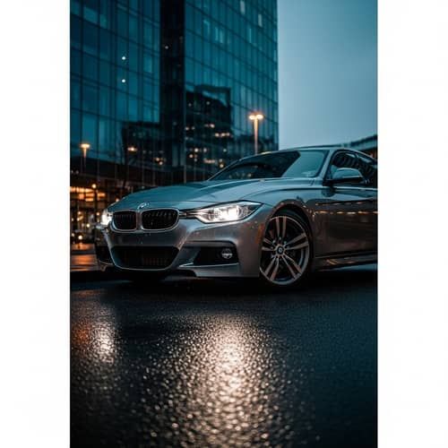 Luxury BMW 3 Series Parked on City Street at Night