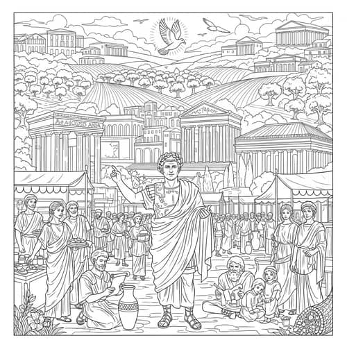 Coloring Page Depicting Reign of Caesar Augustus and Pax Romana