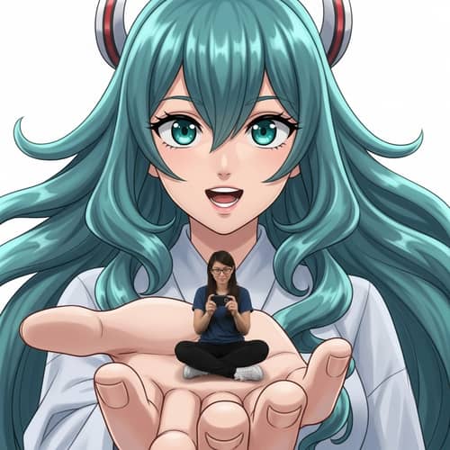 Giant Anime Character Holding Viewer Perspective