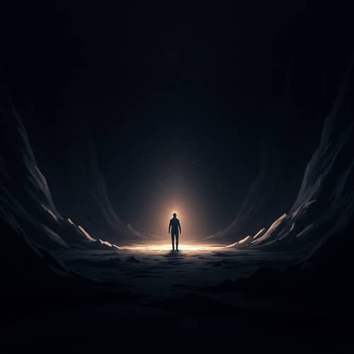 Lone Figure in Vast Darkness: Abstract Digital Art