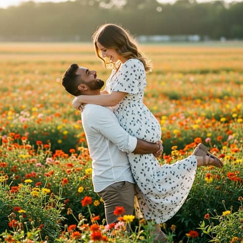 Romantic Love and Joy in Vibrant Flower Field | Vintage Film Capture