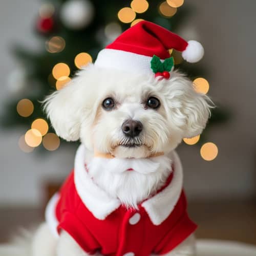Adorable Bichon Frise Dog in Christmas Costume