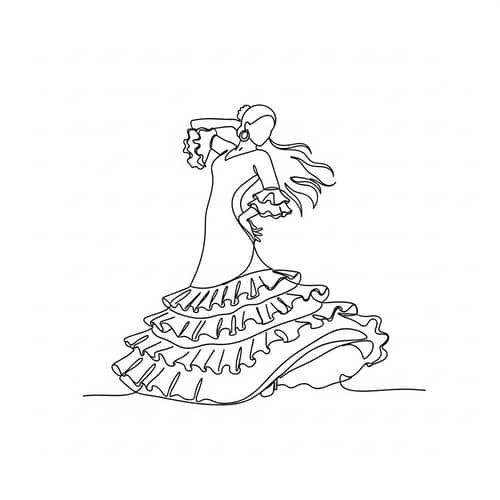 Elegant Flamenco Dress Illustration | Dynamic Silhouette Art