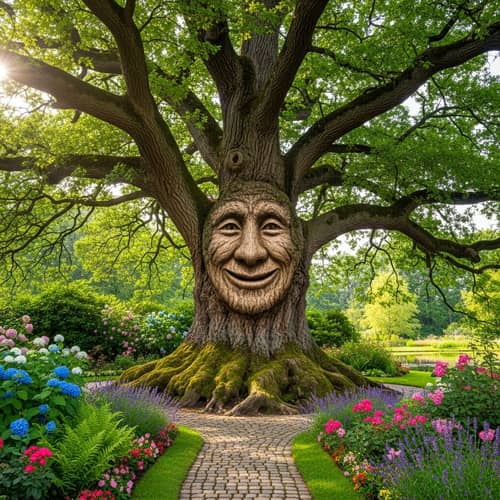 Grandfather Oak in Verdant Garden: A Wise and Ancient Tree