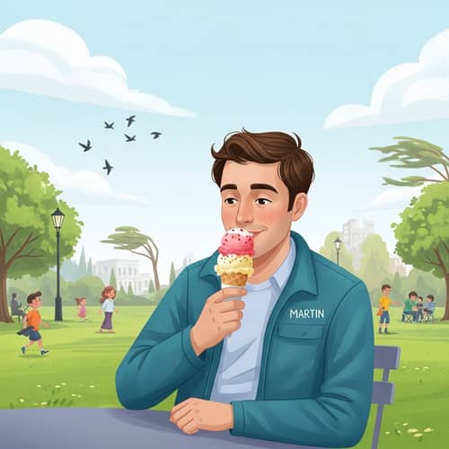 Martin Enjoying Ice Cream in Vibrant Park