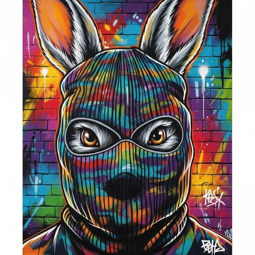 Graffiti Rabbit Art: Bandit Balaclava Street Mural
