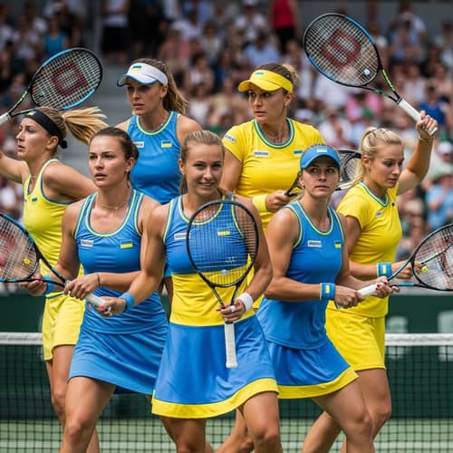 Diverse Ukrainian Female Tennis Players in Action
