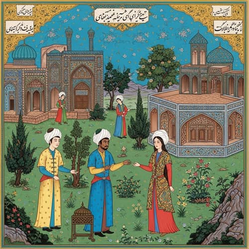 Serene Persian Miniature Illustration with Intricate Architecture
