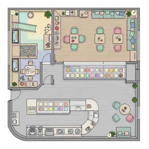 Detailed Blueprint of an Ice Cream Store and Head Office Design