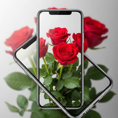 Vibrant Red Roses Bouquet Displayed on Modern Smartphone Screen