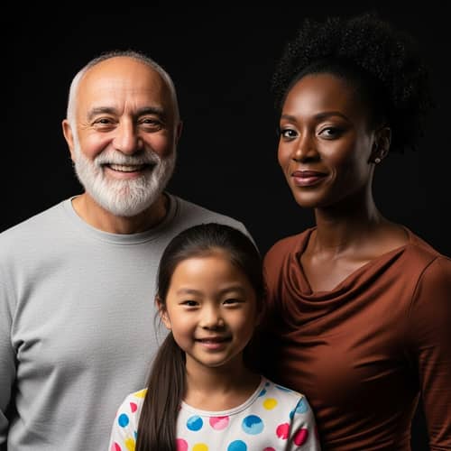 Multicultural Family Portrait Photo | Diverse Man, Asian Girl, African Woman