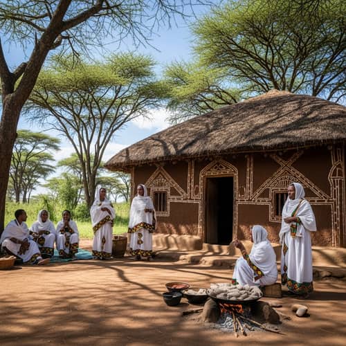 Ethiopian Cultural House: Rustic Mud Exterior & Diverse Community