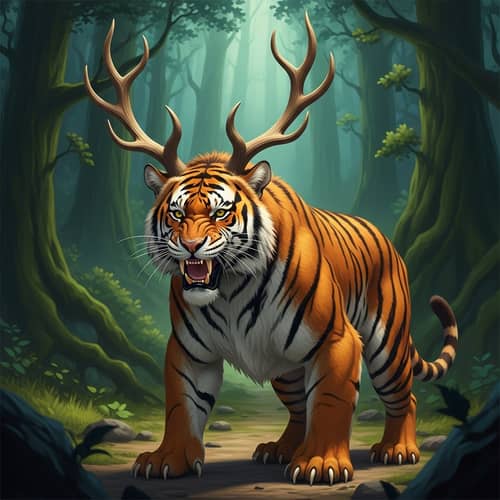 Majestic Tiger Astrid: Unique Creature with Deer Horns