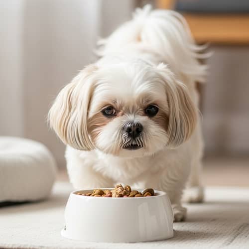 Charming Maltese Shih Tzu Enjoying a Nutritious Meal