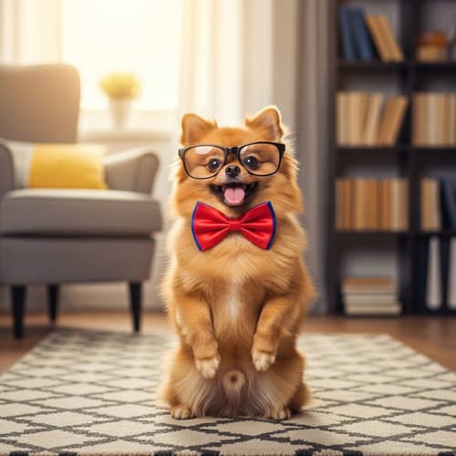 Funny Fluffy Dog in Comical Outfit | Playful Canine Scene