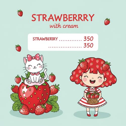 Delightful Strawberry Cream Menu with Charming Characters