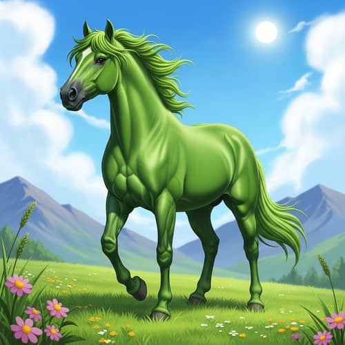 Powerful Green Horse in Verdant Meadows | Magnificent Scenery