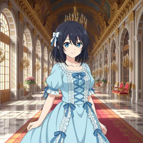 19-Year-Old Anime Girl in Elegant Castle Setting | Versailles-Like Fashion