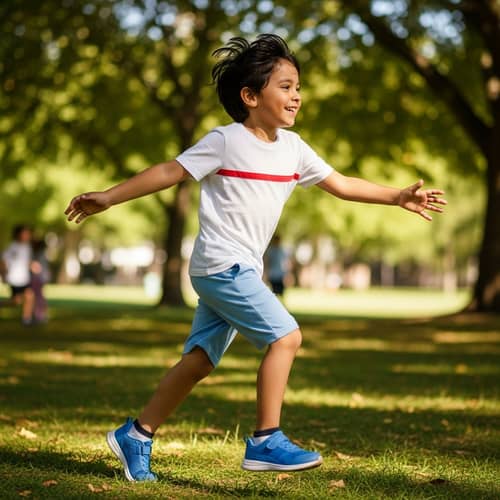 Joyful Hispanic Boy Athlete Playing on Sunny Day