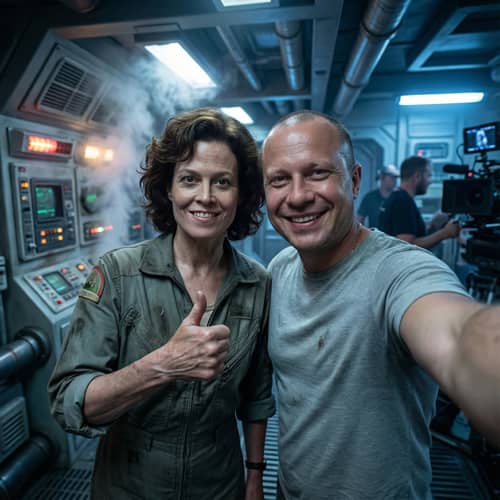 Selfie with Sigourney Weaver on Alien Set