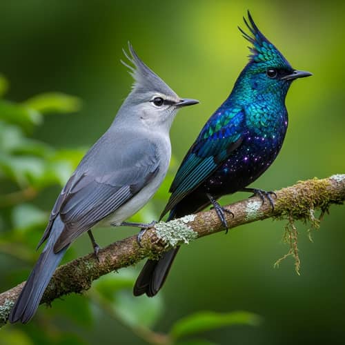 White-Faced and Astral Carolina Nymph Birds on Branch