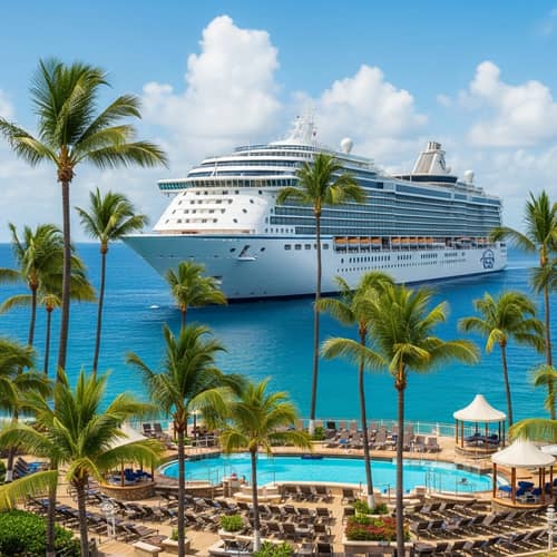 Luxurious Cruise Ship near Palm Trees | Relaxing Vacation Scene