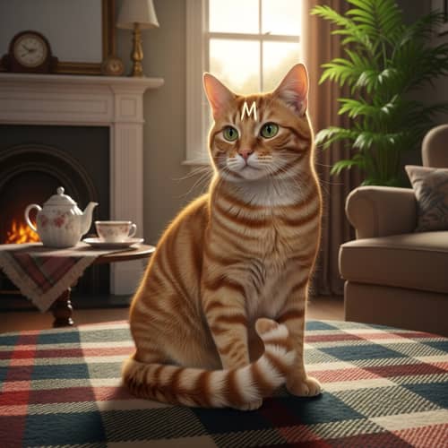 Adorable Tabby Cat on Vintage Tartan Blanket | Cozy Home Scene