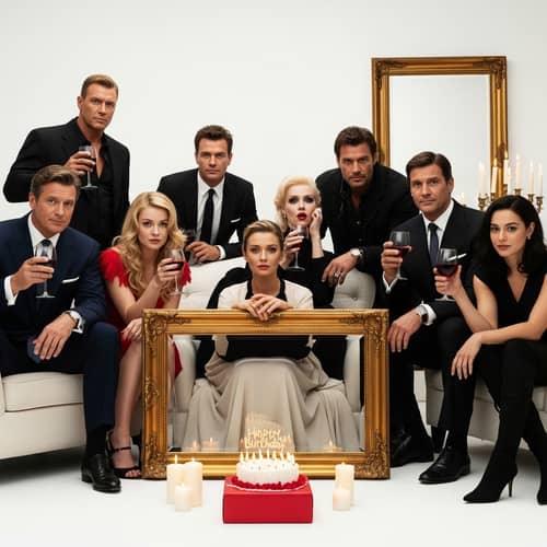 Star-Studded Birthday Celebration in White Room with Candles and Wine