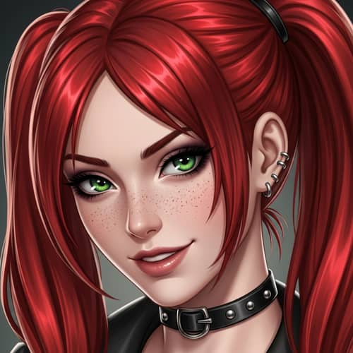 Anime-style Character with Vibrant Red Hair and Captivating Green Eyes