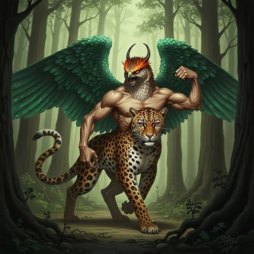 Mystical Creature of Ancient Folklore with Hawk Head, Leopard Body, and Serpent Tail