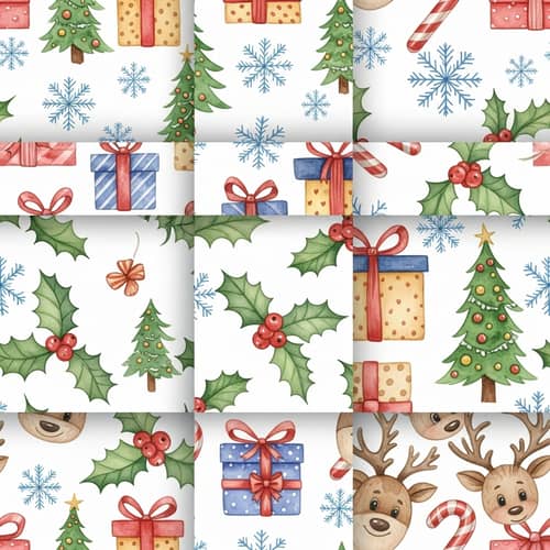 Christmas Themed Patterns Bundle | Festive Watercolor Designs