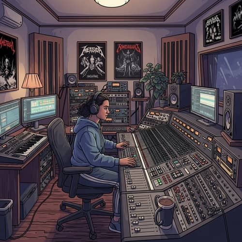 Middle-Eastern Woman Sound Engineer Tuning Tones in Music Studio