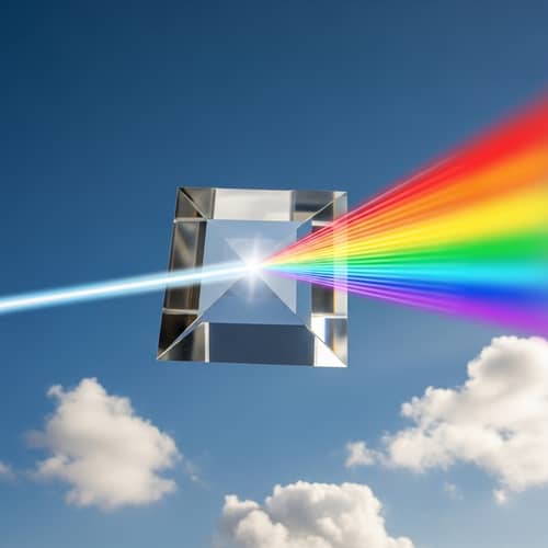 Crystal Prism in Sky: Radiant Light Refraction Explosion