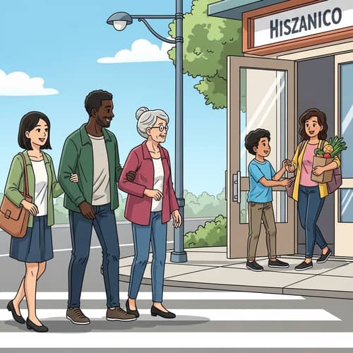 Diverse Acts of Kindness on Sunny Street | Heartwarming Scene