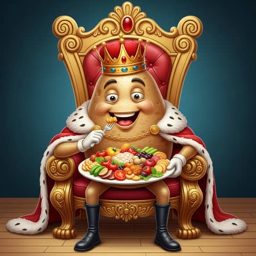 Potato King Enjoying Royal Feast on Throne