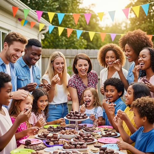 Joyful Backyard Party | Diverse Guests Enjoying Delicious Chocolate Treats