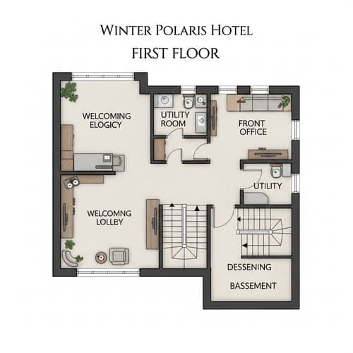 First Floor Plan for Winter Polaris Hotel - Elegant & Functional Design