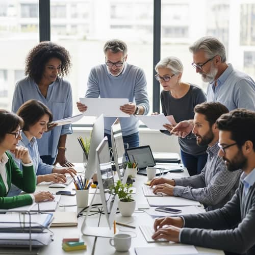 Diverse Middle-Aged Teachers Collaborating with Computers
