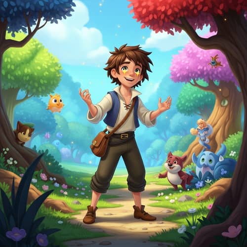 Whimsical Young Male Character in Vibrant Animated Universe