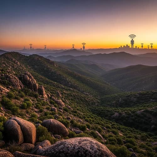 Breathtaking View of Moroccan Atlas Mountains with Tech Figures