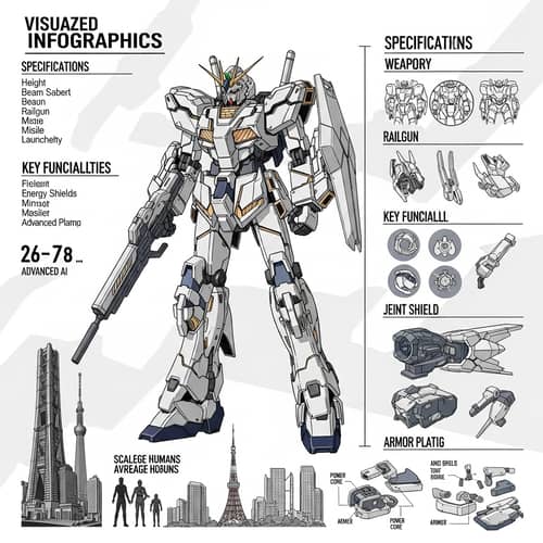 White Gundam Infographic - Mecha Robot Specs, Scale & Design