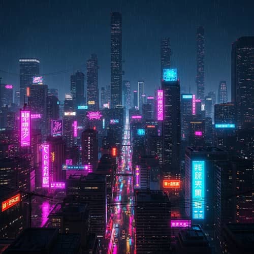 Futuristic Cyberpunk Cityscape: Neon Lights & Urban Chaos