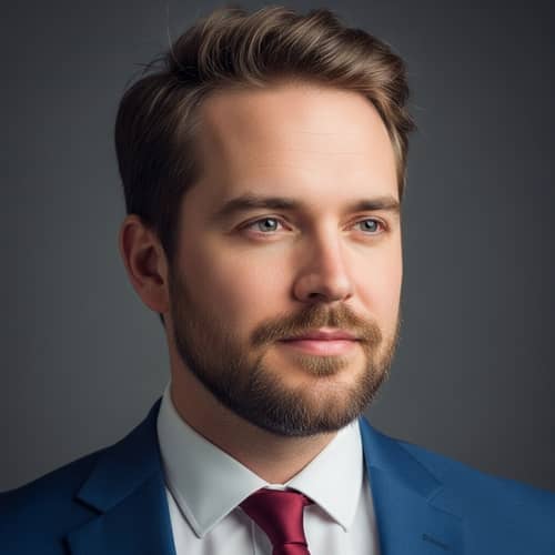British Caucasian Man in Blue Suit | Elegant Male Portrait