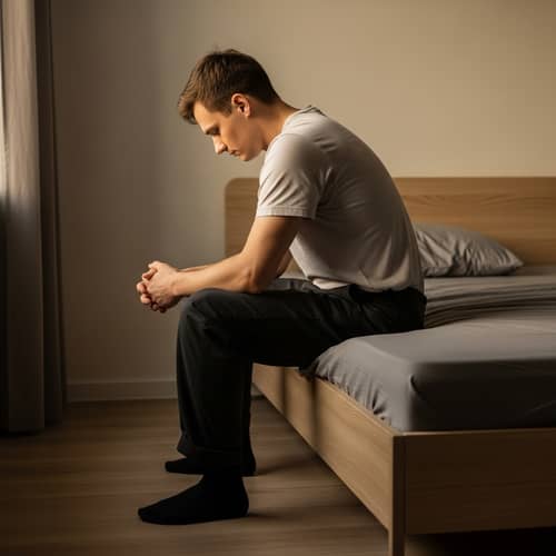 Tranquil Scene: Young Man Deep in Thought on Bed