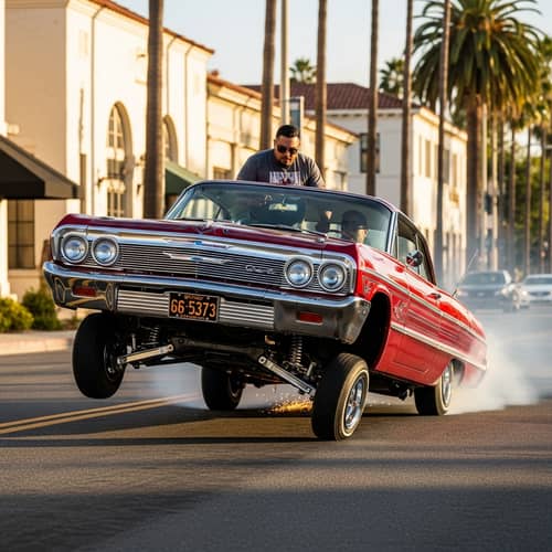 Hispanic Male Driver Performing Car Wheelie