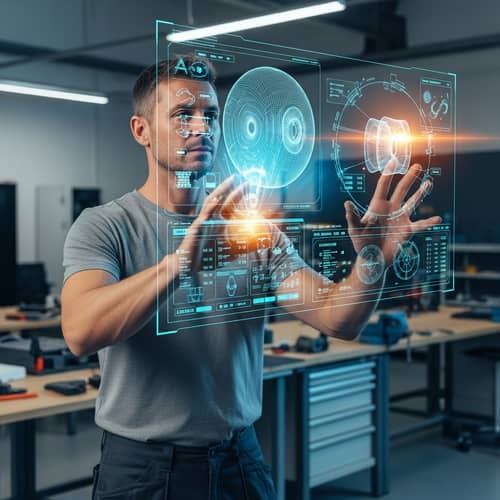 Caucasian Male Worker Utilizing Augmented Reality Technology