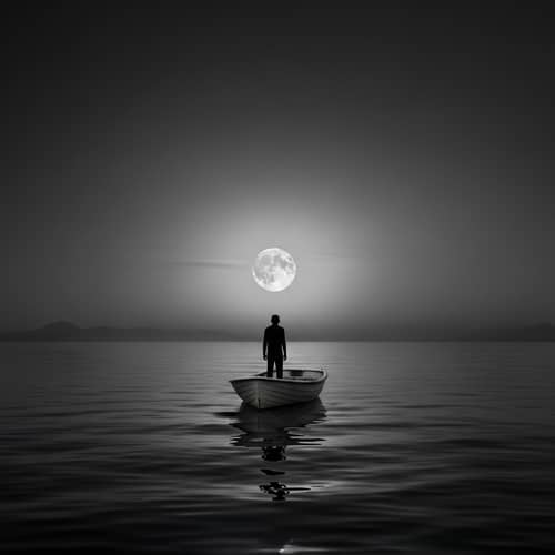 Calm Seascape Silhouette at Full Moon - Serene Nature Reflections